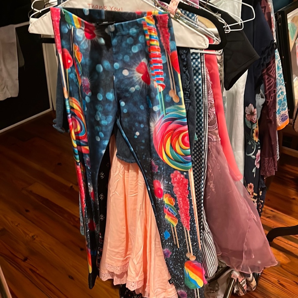 Terez Blue leggings with candy design size a size medium typically fits 8 to 10